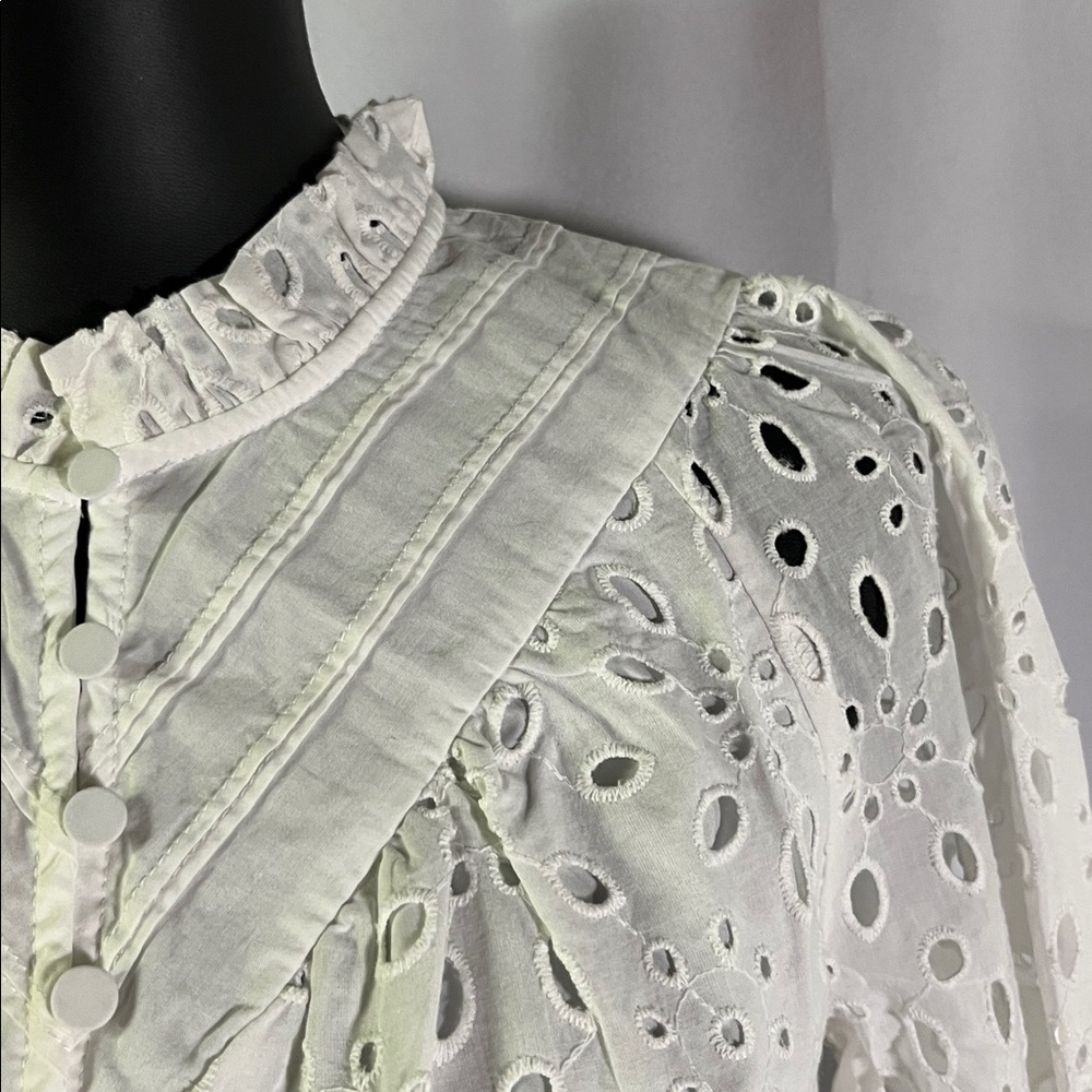 NWT PrettyGarden White Floral Eyelet Long Sleeve Button Front Ruffle Blouse - Picture 6 of 16